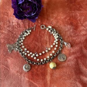 Vintage Choker Style Silver Chain & Beads Charm Statement Necklace